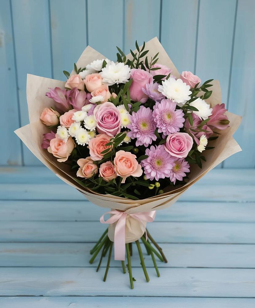 Букет цветов из: Хризантемы, Розы и Альстромерии в Урюпинске
