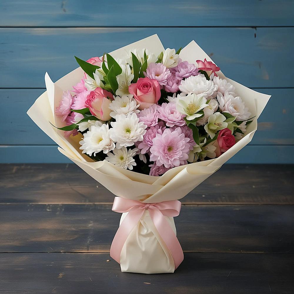 Букет цветов из: Хризантемы, Альстромерии и Розы в Урюпинске